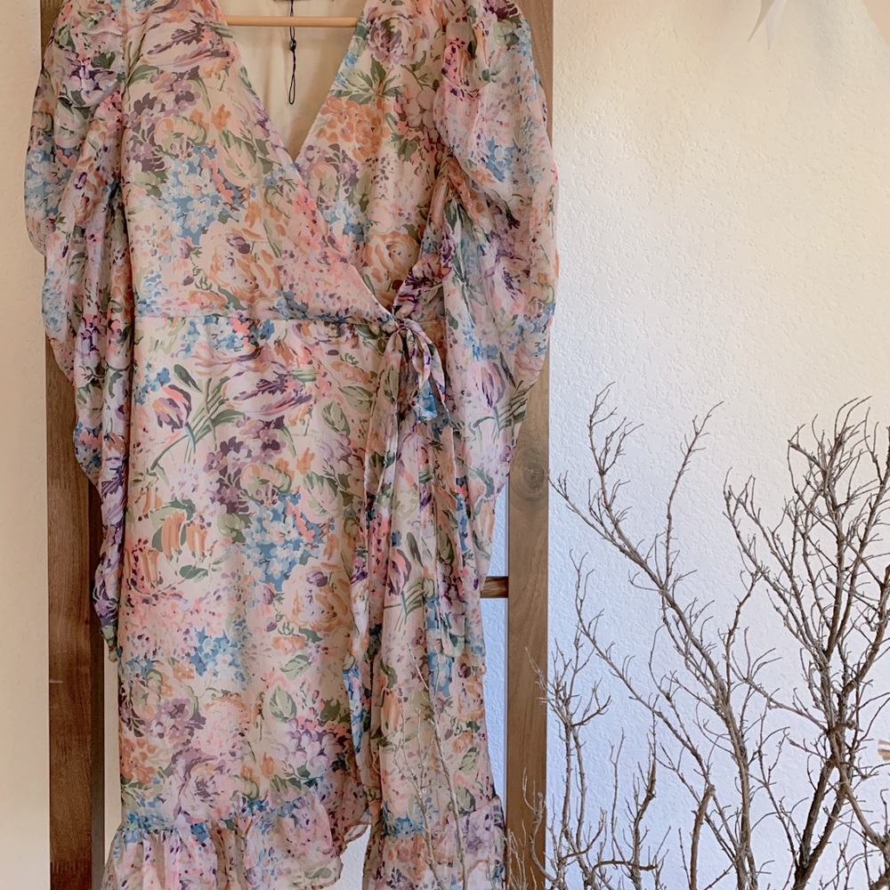 Floral Ruffle Wrap Puff Sleeved Maternity Dress